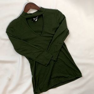 Green Women’s Sweater, V Neck with Hole Sweater, Women’s Sweater, Green Sweater